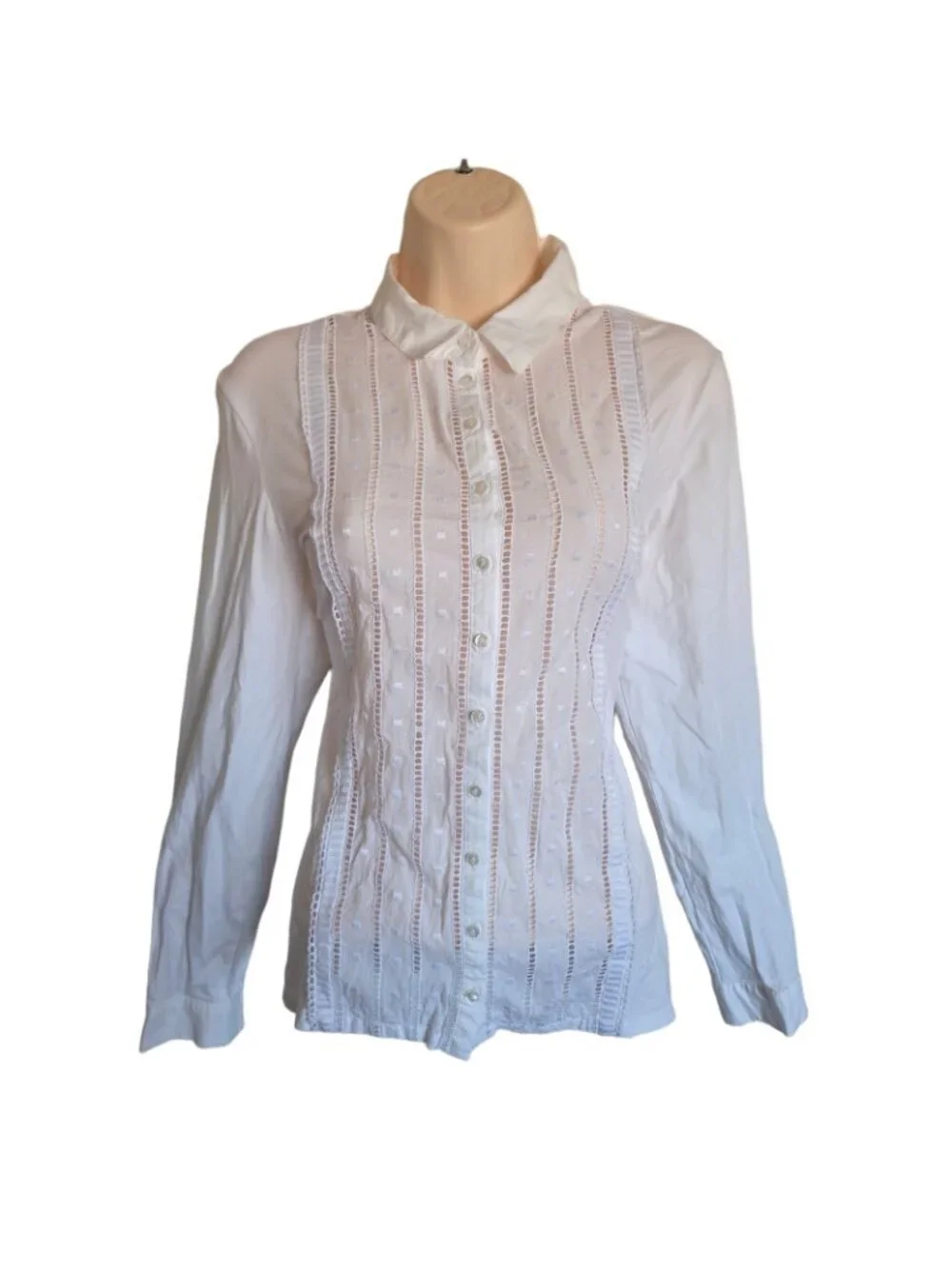 Anne Fontaine Paris Laetitia White Blouse Poplin Sz 44 Lace Embroidered